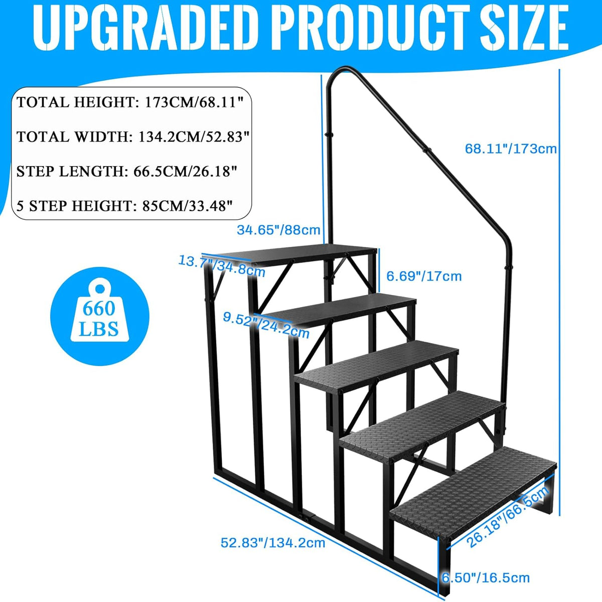 RV Stairs 5 Step, RV Steps Anti-Slip, Hot Tub Steps with Handrail, 660 lbs Hot Tub Steps Step