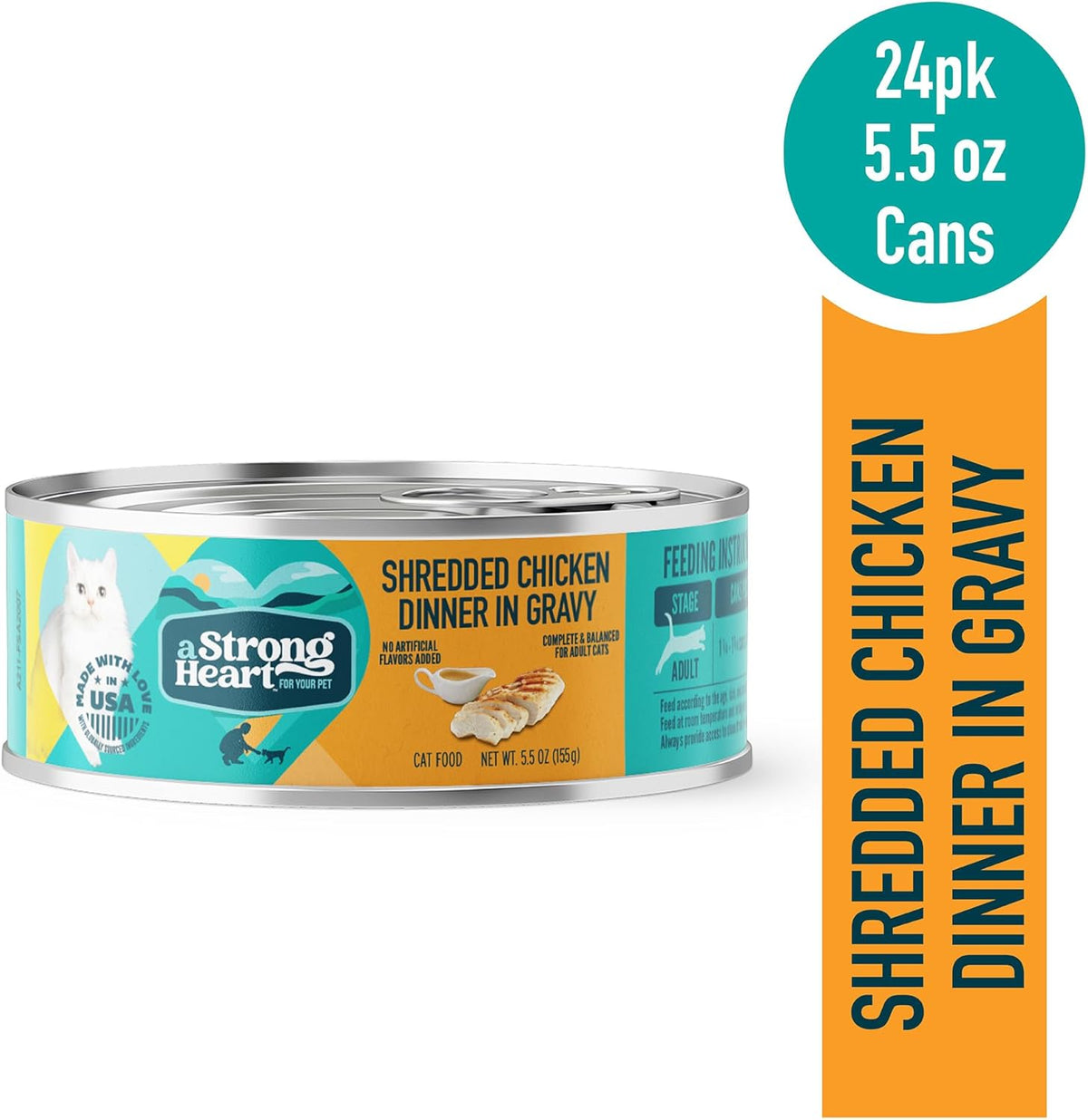 A Strong Heart Canned Wet Cat Food, Shredded Chicken Dinner in Gravy - 5.5 oz Cans (Pack of 24)