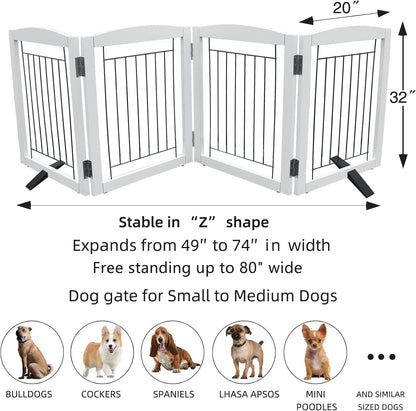 ZJSF Freestanding Dog Fence Indoor, Foldable Dog Gate for Doorways, Stairs or Hallways, Sturdy Wood