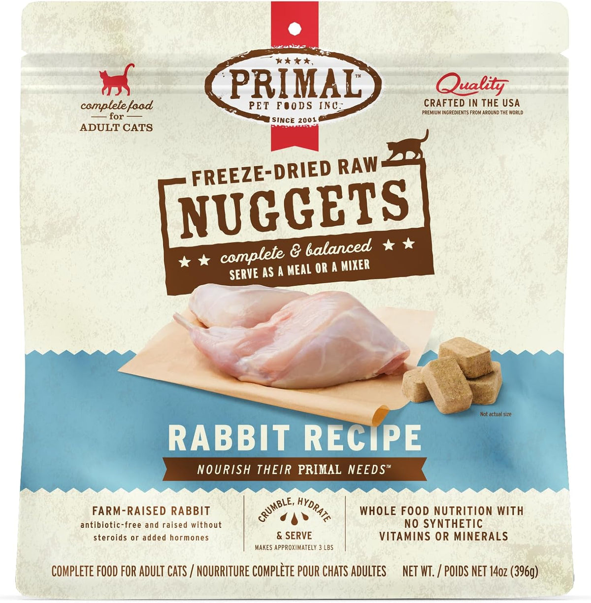 Primal Freeze Dried Raw Cat Food Nuggets Rabbit, Complete & Balanced Meal or Topper, Premium