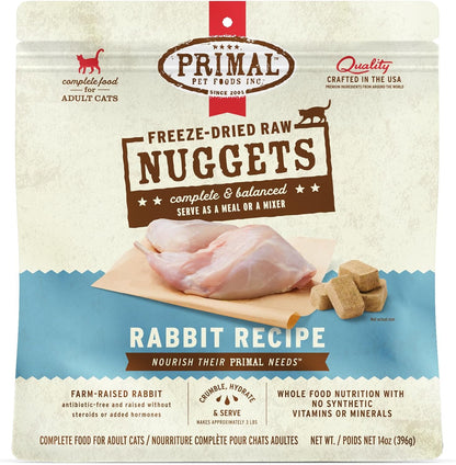 Primal Freeze Dried Raw Cat Food Nuggets Rabbit, Complete & Balanced Meal or Topper, Premium
