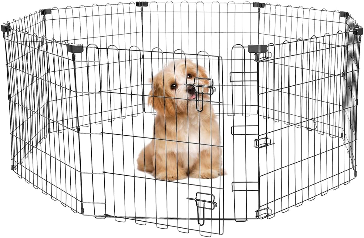 Foldable Dog Playpen 24" Height 8 Panels Metal Exercise Pen with Door - Indoor/Outdoor Puppy