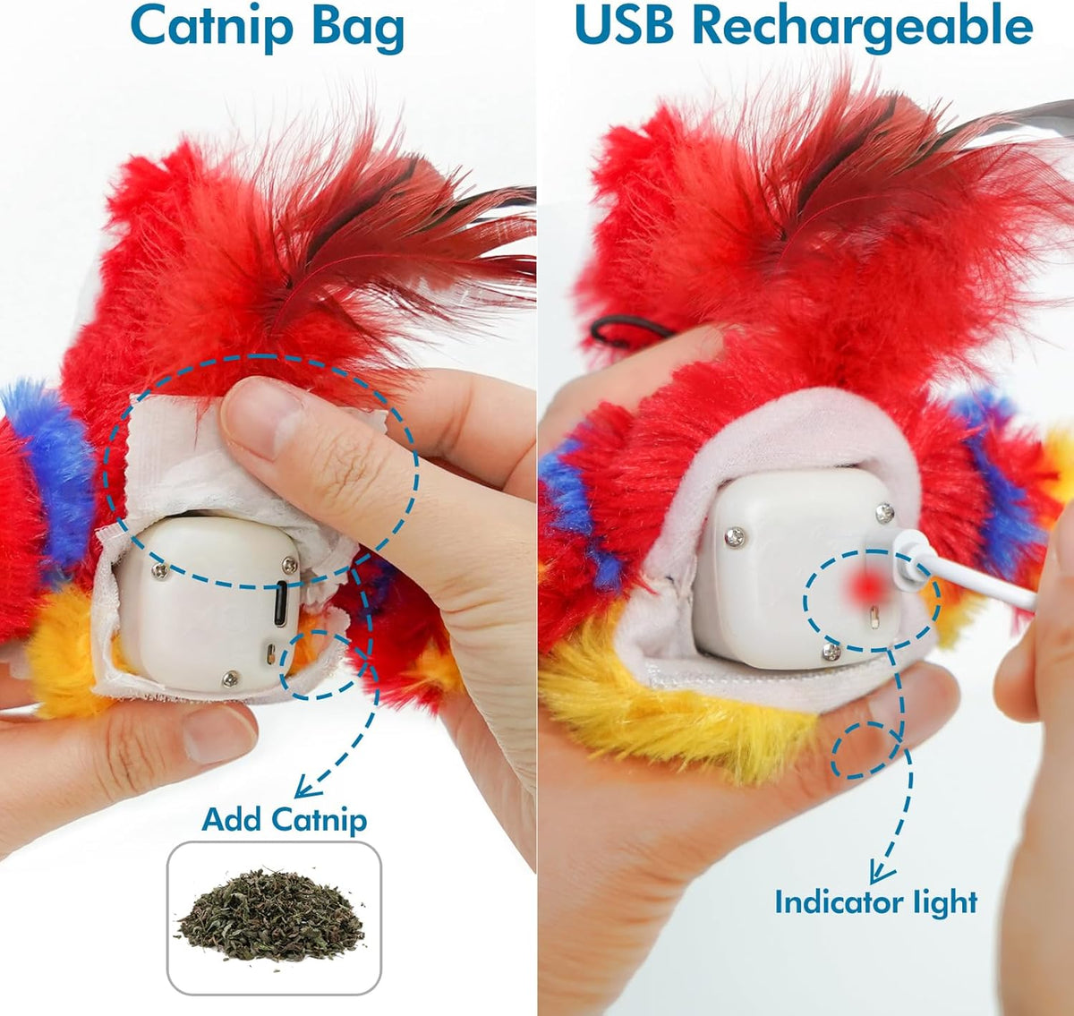 Vannon Cat Toys Flapping Bird(Cannot Fly), Rechargeable Touch Activated Kitten Toy Interactive Cat