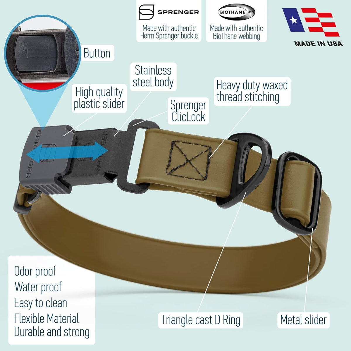 Dogline Biothane Waterproof Dog Collar with Herm Sprenger Stainless Steel Quick Release Buckle