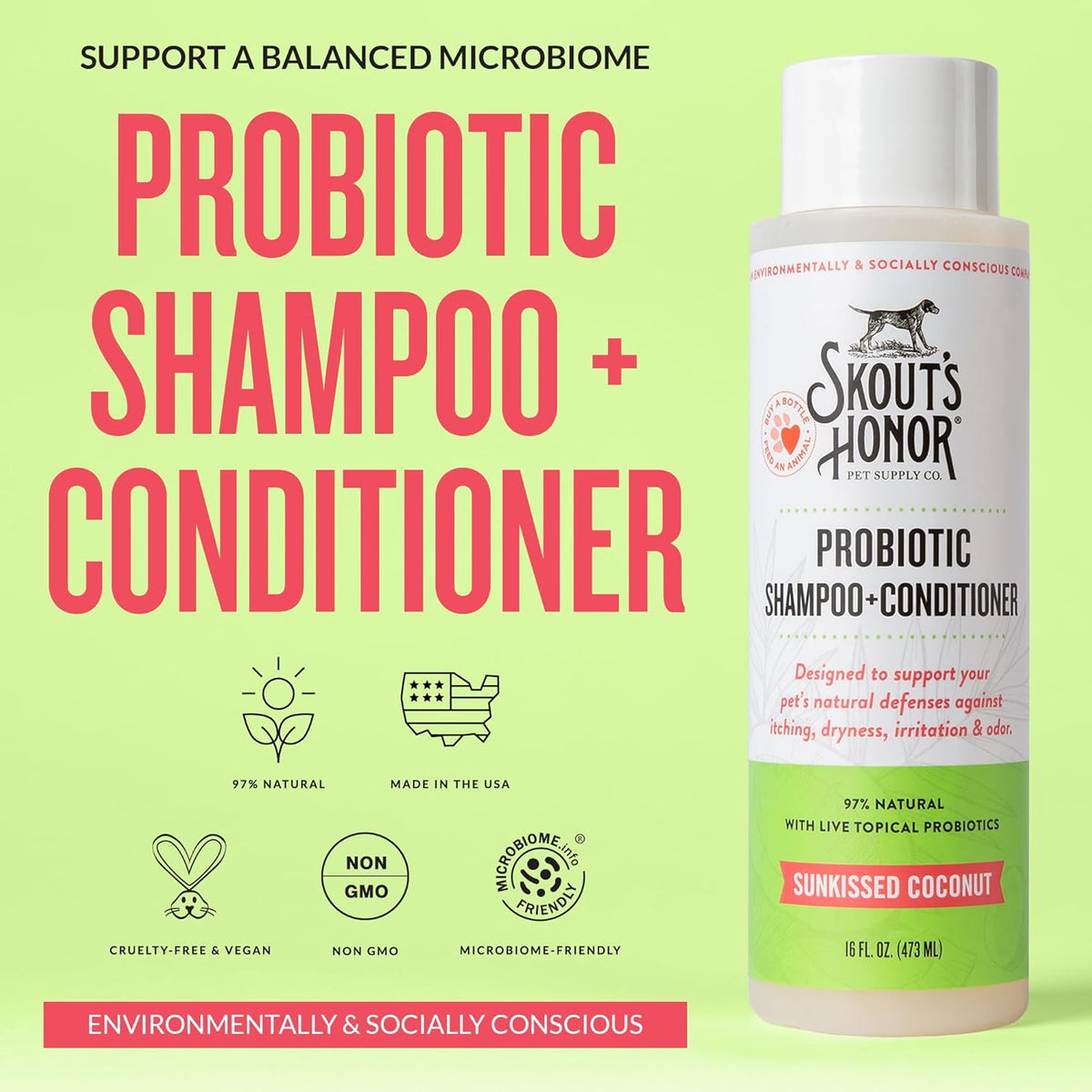 Skout's Honor Probiotic Dog Shampoo & Conditioner with Avocado Oil & Omega-3s, 97% Natural, Paraben