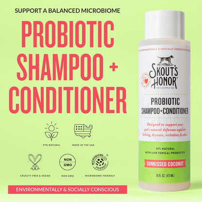 Skout's Honor Probiotic Dog Shampoo & Conditioner with Avocado Oil & Omega-3s, 97% Natural, Paraben