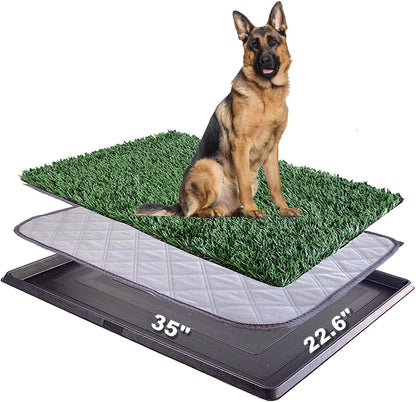 35"X22.6" Dog Grass Pad with Tray - Indoor/Outdoor Artificial Turf Potty Training Mat for Large