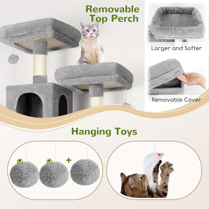Globlazer Cat Tree Tower, 76-Inch Extra Tall Multi-Level Cat Furniture with Cozy Condos, Hammock