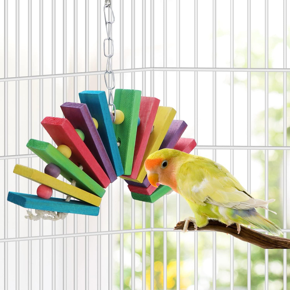 Litewoo Bird Parrot Parakeet Toys, Colorful Bite Wood Swing Toy for Small Medium Parakeet Cockatiel