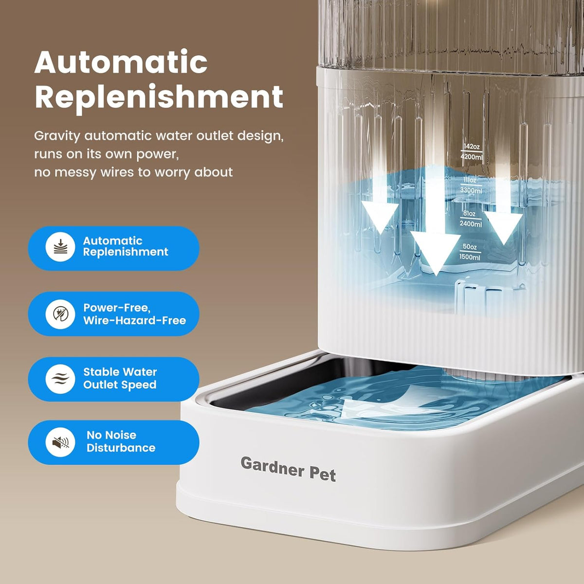 Gardner Pet Automatic Dog Water Dispenser Gravity Waterer with Stainless Steel Bowl Water Dispenser