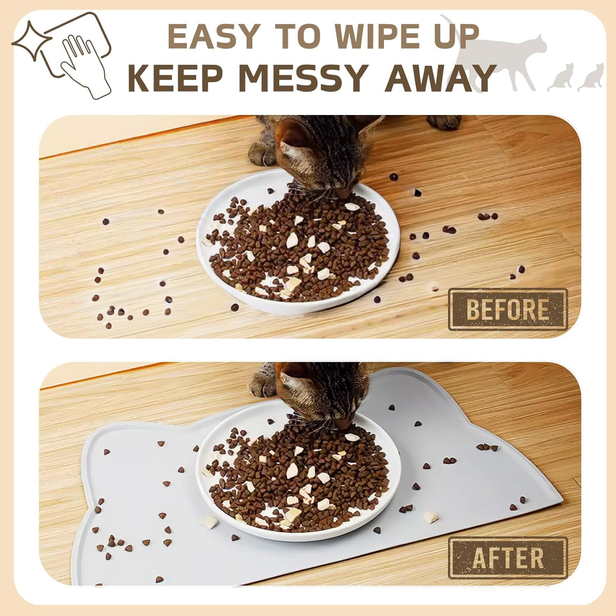 Cat Food Mat, Silicone Pet Feeding Mat for Floor Non-Slip Waterproof Dog Water Bowl Tray Cushion