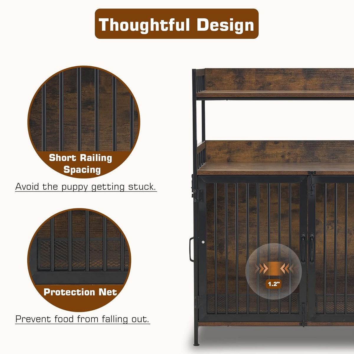 MCombo Furniture Style Dog Crate with Storage Shelves, Heavy Duty Wooden Dog Cage End Table, Triple