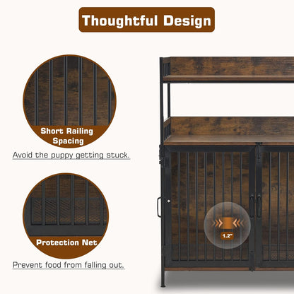 MCombo Furniture Style Dog Crate with Storage Shelves, Heavy Duty Wooden Dog Cage End Table, Triple