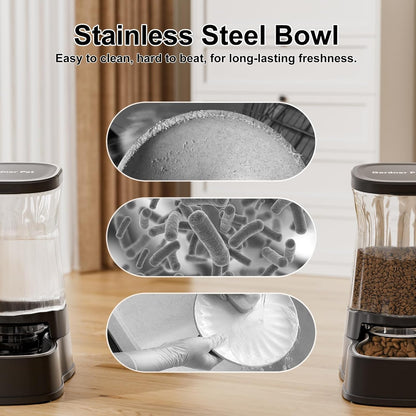 Automatic Pets Gravity Feeder and Water Dispenser Set with Stainless Steel Bowl, 1Gallon x 2 Stable