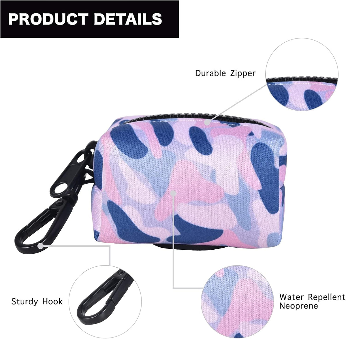 Petmolico Dog Poop Bag Holder Leash Attachment, Waste Bag Dispenser Zippered Pouch, Fits Any Leash
