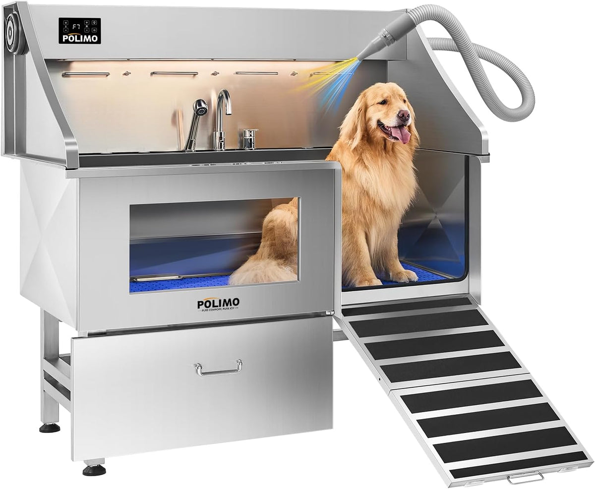 polimo Dog Wash Station with Pet Dryer & LED, Professional Dog Bathing Station for Large, Medium &