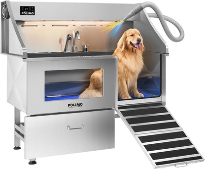 polimo Dog Wash Station with Pet Dryer & LED, Professional Dog Bathing Station for Large, Medium &