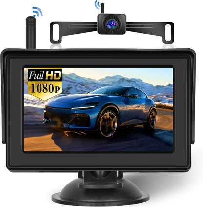 Hikity Wireless Backup Camera System 4.7 Inch Car Monitor Kit HD 1080P License Plate Rear View