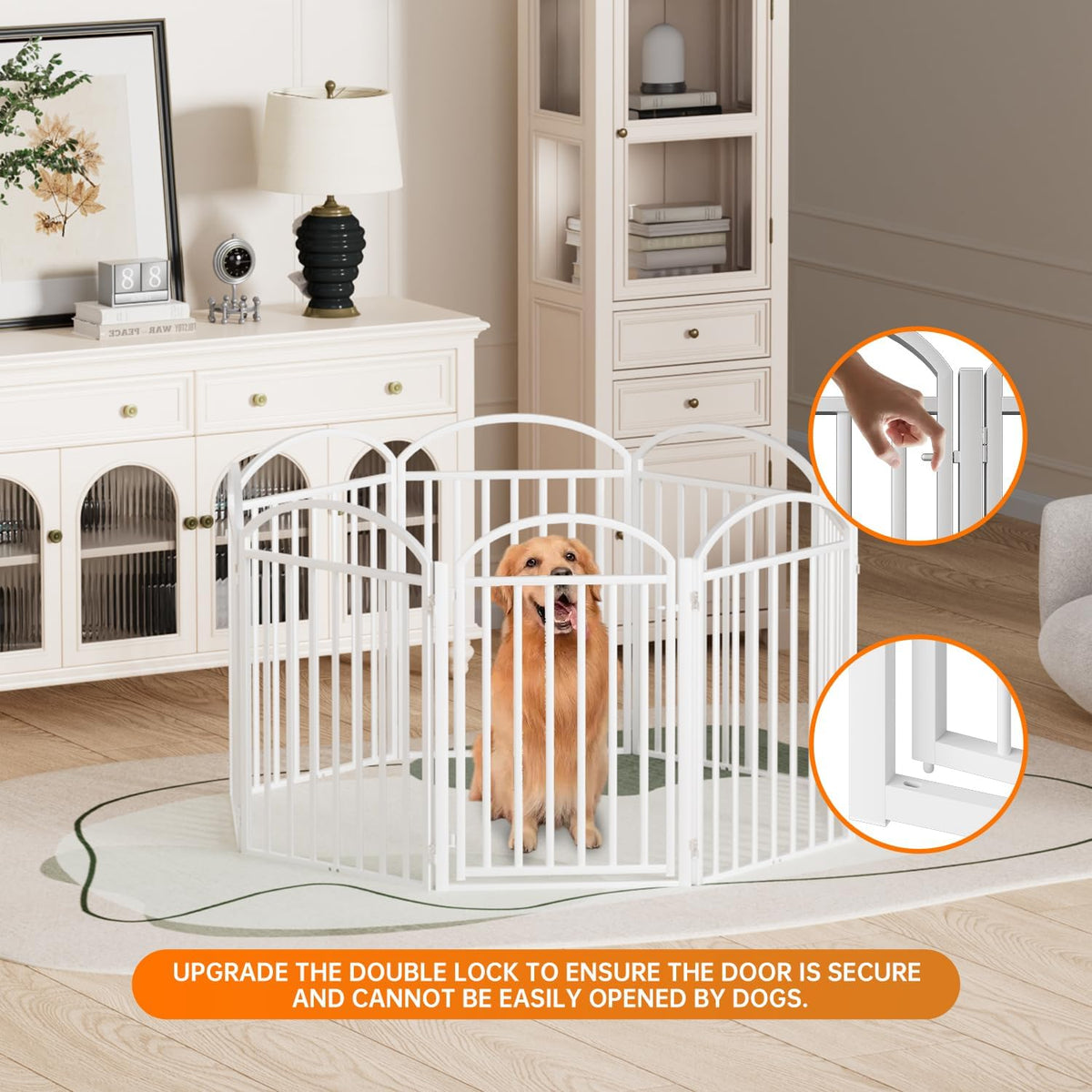8 Panles Full Matel Freestanding Dog Gates with Door, 192"Extra Wide 32"Tall Free Standing Dog Pet