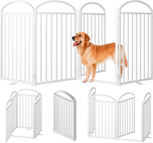 4 Panles Full Matel Freestanding Dog Gates with Door, 96"Extra Wide 36"Tall Free Standing Dog Pet