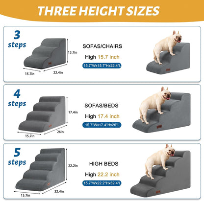 5-Step Dog Stairs and Ramp for High Bed, Non-Slip Sturdy Pet Steps for Small Dogs and Cats,22.2"