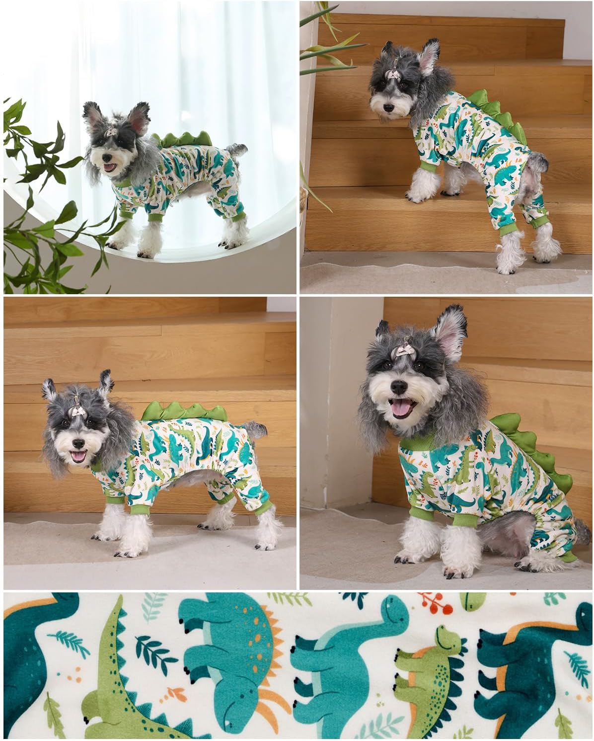 CuteBone Dinosaur Costume Dog Pajamas, Stretchy Spandex Crystal Velvet Sleepwear Coat for Small