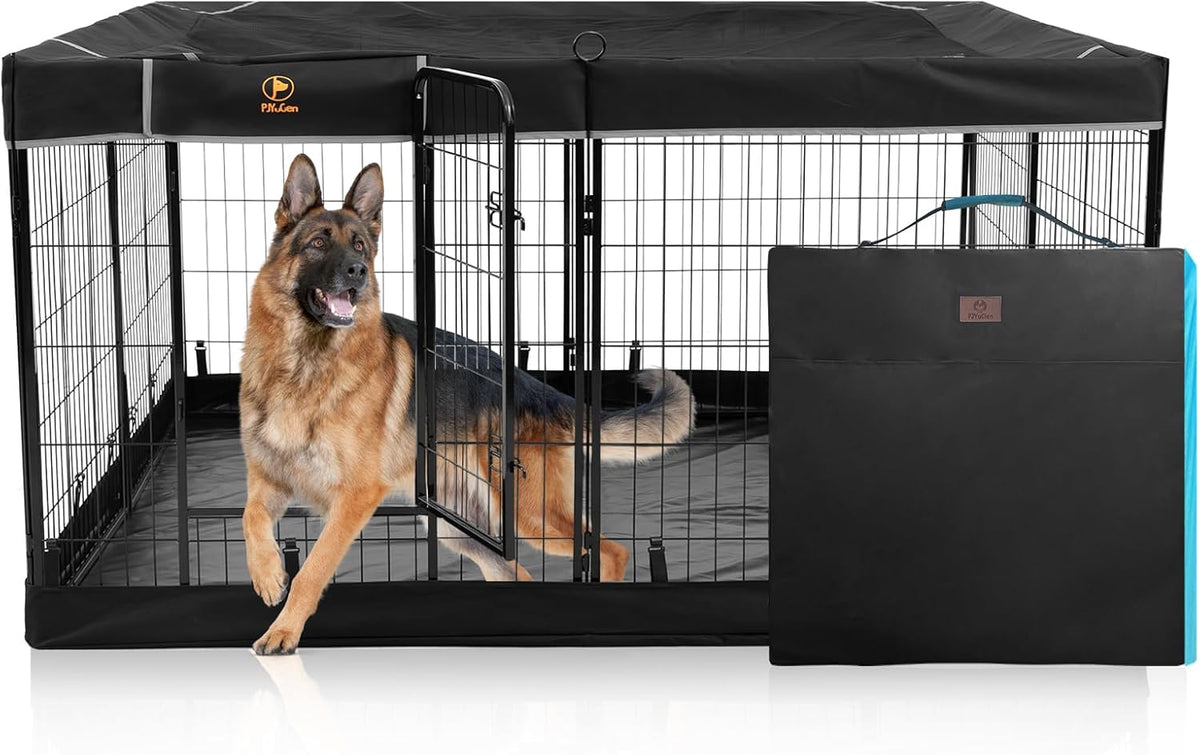 PJYuCien Dog Playpen Plus Storage Bag, 32" H 8 Panels Puppy Pen with Square Bottom & Top Cover