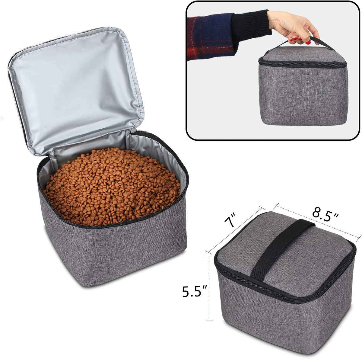 Teamoy Double Layer Dog Travel Bag, Dog Bag for Supplies with 2 Silicone Collapsible Bowls, 2 Food