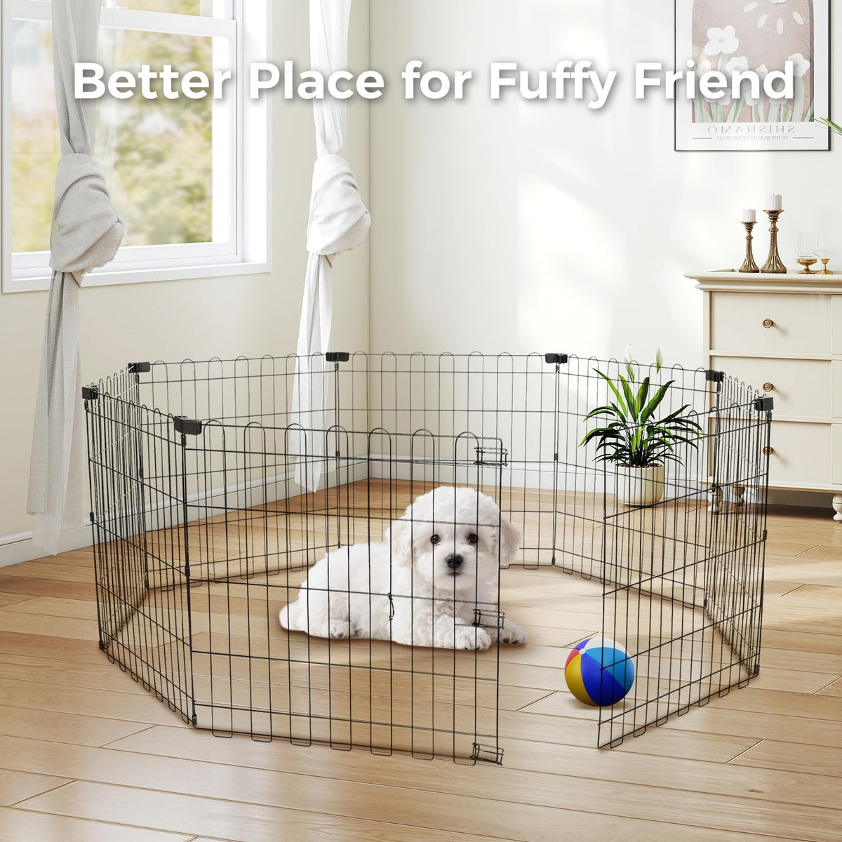 Foldable Dog Playpen 24" Height 8 Panels Metal Exercise Pen No Door - Indoor/Outdoor Puppy Playpen