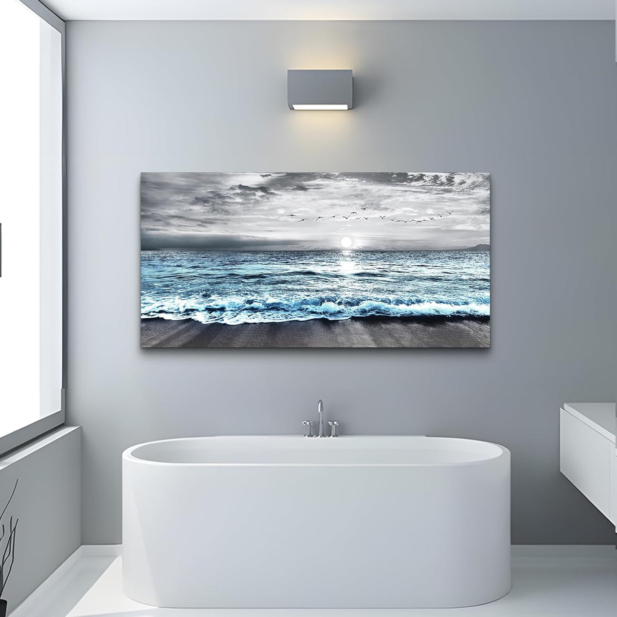 Lapremoly Black And White Beach Wall Painting Canvas Wall Art For Living Room Large Wall Decor For