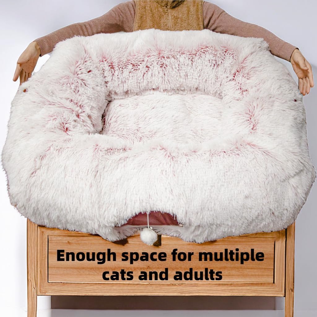 XxingSheep Extra Large Cat Tunnel Bed for Indoor Cats Peekaboo Cat Cave Donut with Center