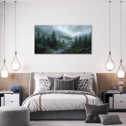 Large Forest Wall Art Nature Misty Mountain Canvas Living Room Tree Landscape Pictures Framed