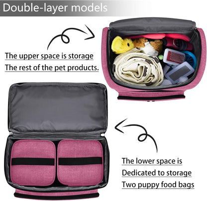 BAGLHER Pet Travel Bag, Double-Layer Pet Supplies Backpack (for All Pet Travel Supplies), Pet