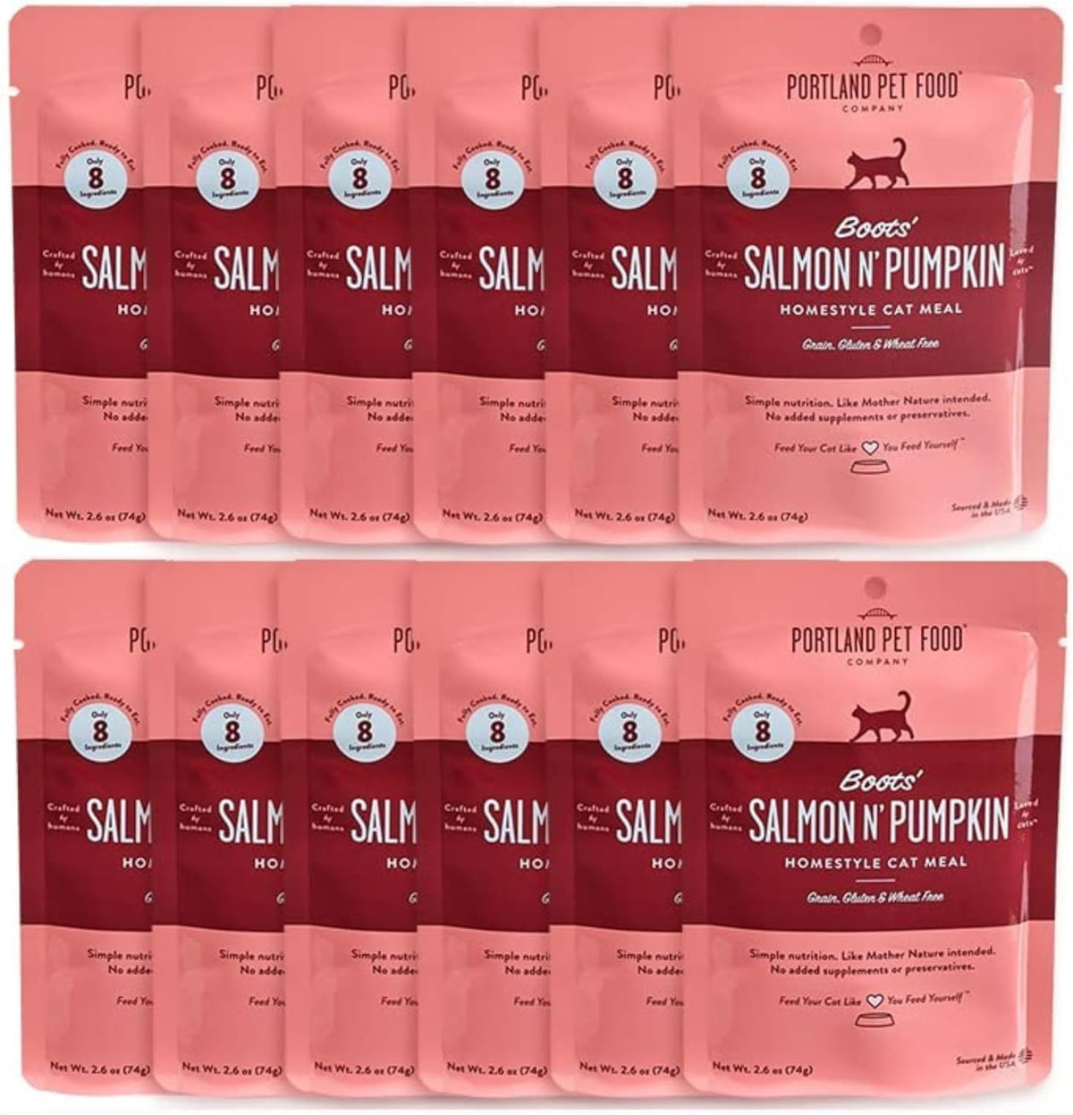 Human-Grade Mixed Variety Pack Wet Cat Food Pouch Boots' Salmon N' Pumpkin - Moist, Soft Cat Food