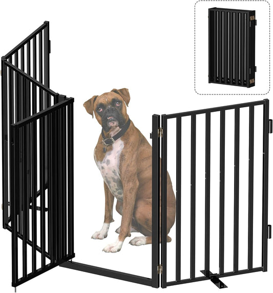 Free Standing Dog Gate with Door for Indoor Outdoor, Portable Dog Fence Foldable Design, Metal