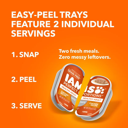 IAMS Perfect Portions Healthy Adult Grain Free Wet Cat Food Pate, Chicken Recipe, 2.6 oz. Easy Peel