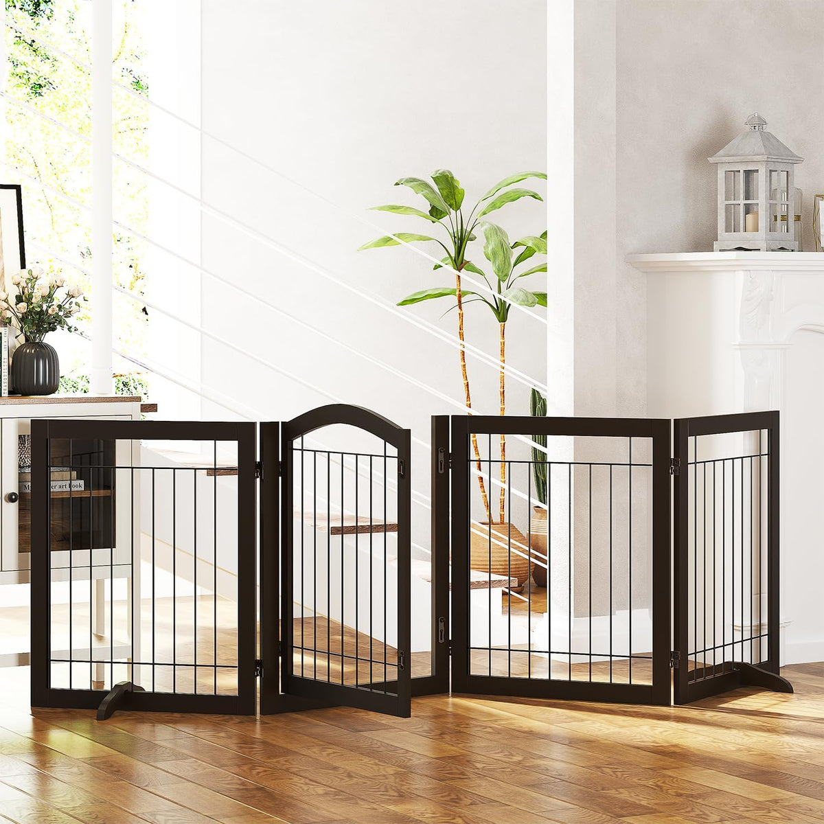 SPIRICH 96-inch Extra Wide 30-inches Tall Dog Gate with Door Walk Through, Freestanding Wire Pet
