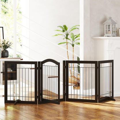 SPIRICH 96-inch Extra Wide 30-inches Tall Dog Gate with Door Walk Through, Freestanding Wire Pet