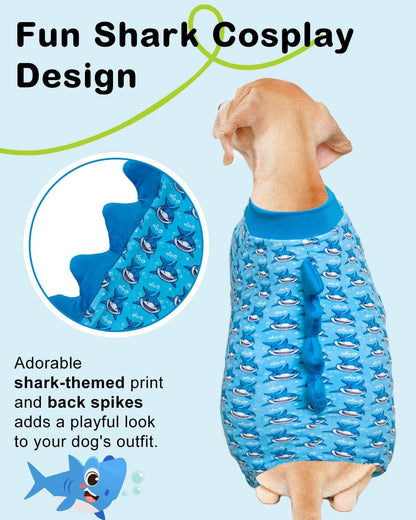 CuteBone Shark Costume Dog Pajamas, Stretchy Spandex Crystal Velvet Sleepwear Coat for Small Dogs