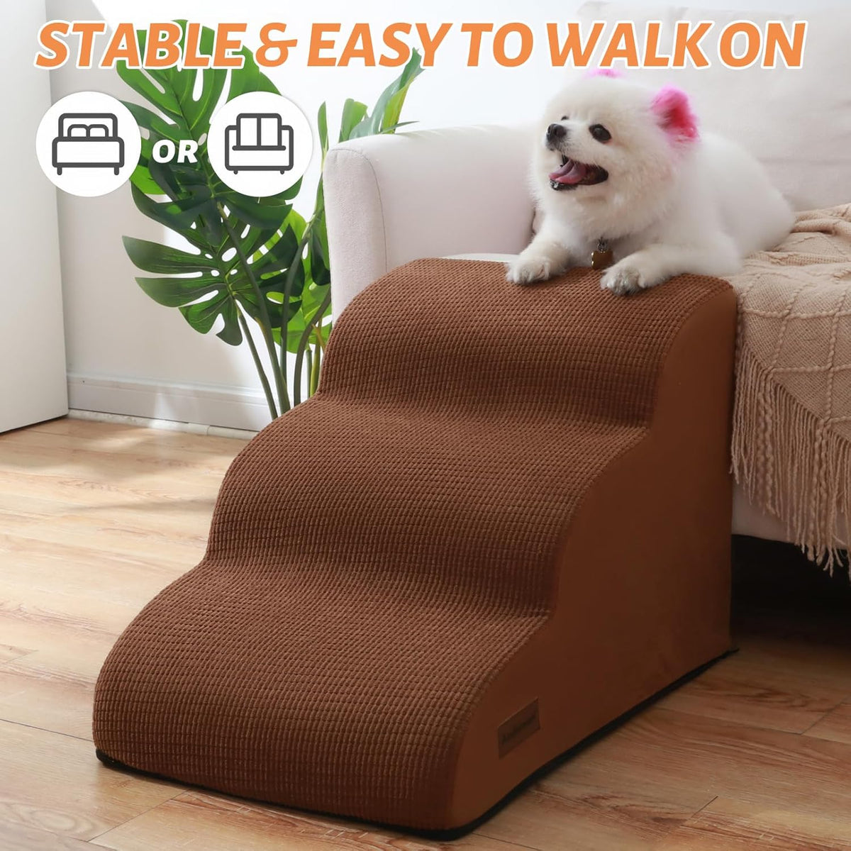 3-Step Dog Ramp and Stairs for Sofa and Chair - Non-Slip Sturdy Pet Steps for Small Dogs and