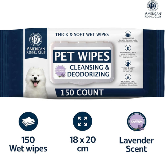 AKC Pet Wipes for Dogs & Cats – Hypoallergenic, Alcohol-Free Wipes for Paws, Face, Ears & Coat