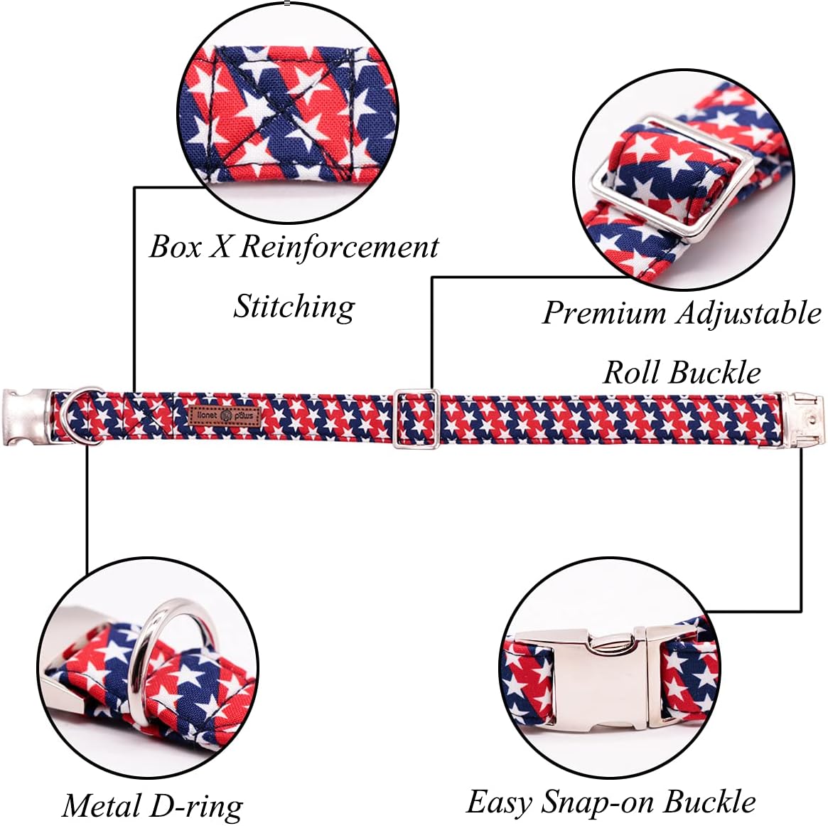Lionet Paws Patriotic Dog Collar with Bowtie, 4th of July, Soft and Comfortable, Adjustable Collar