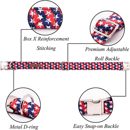 Lionet Paws Patriotic Dog Collar with Bowtie, 4th of July, Soft and Comfortable, Adjustable Collar
