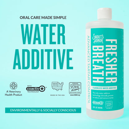 SKOUT'S HONOR Fresher Breath Water Additive for Pets - VOHC Accepted for Tartar Control, Freshens