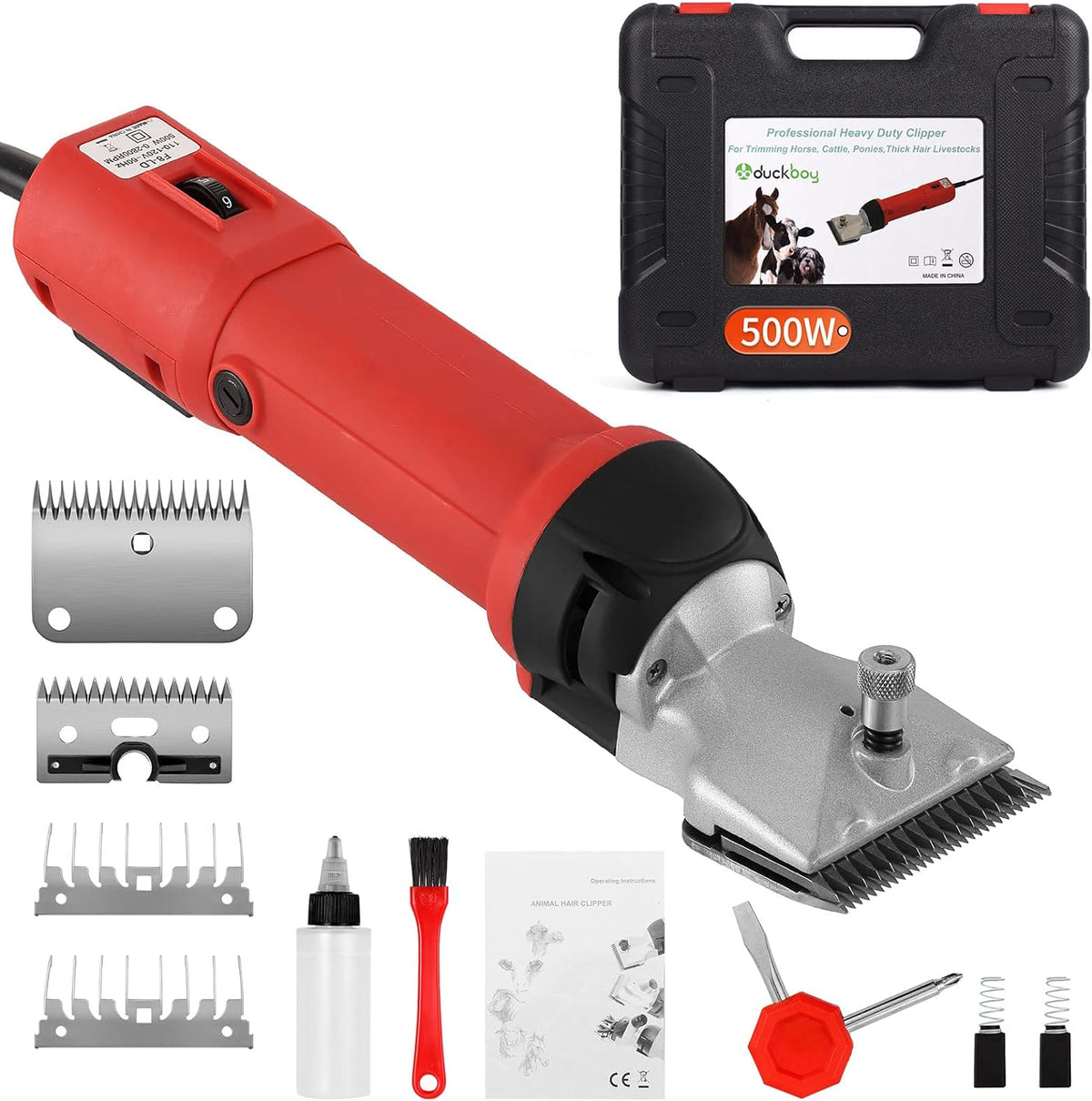 DUCKBOY Heavy Duty Clippers for Thick Coats Animals, 500W Professional Electric Shearing Machine