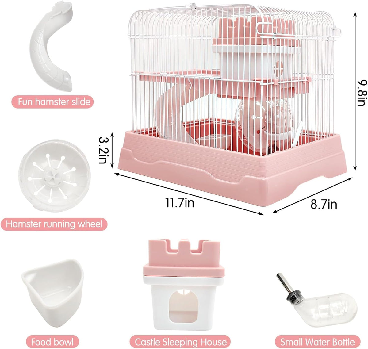 PINVNBY 2-Tier Dwarf Hamster Cage, Travel Portable Mouse Cage Gerbil Cages and Habitats Small