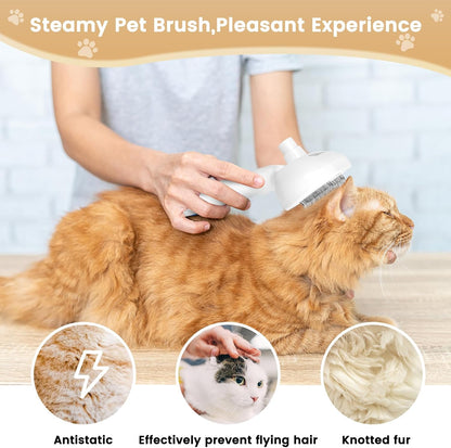 Cat Steam Brush, 3 In 1 Steamy Cat Brush with Release Button and Tank, Anti-Static Pet Spray Hair