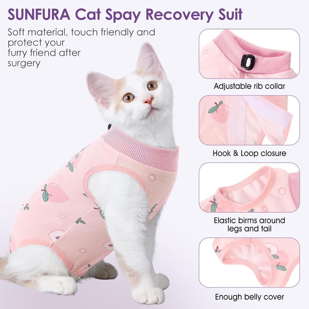 SUNFURA Cat Recovery Suit, Kitten Surgical Full Bodysuit for Abdominal Wound Protector Anti Licking