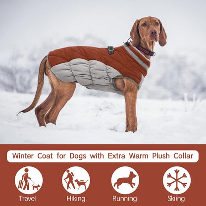 FUAMEY Dog Coat for Large Dogs,Waterproof Dog Winter Jacket with Harness Built in Puppy Cold