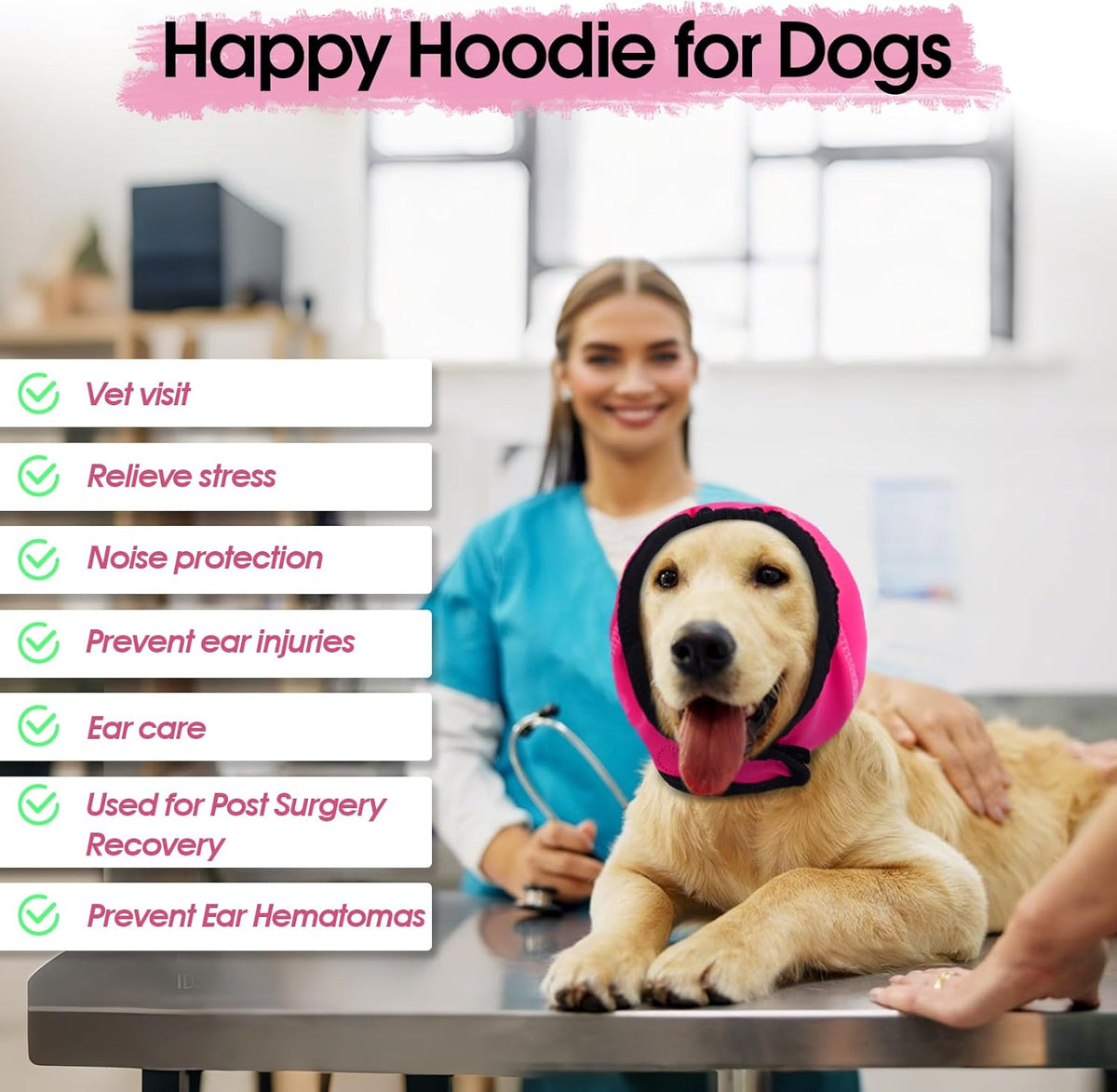 Dog Calming Hoodie, Dog Ear Muffs Noise Protection & Anxiety Relief, No Shake Ear Wraps for Dogs